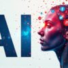 「AI」の文字と、SNSアイコンが散りばめられた女性の横顔が印象的な画像です。AIを活用したSNSコンテンツの可能性を示唆するビジュアルです。AIコンテンツ, SNS, バズる, 画像生成AI, 動画生成AI