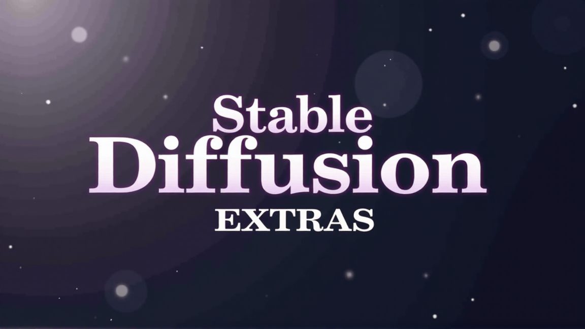 Stable Diffusion Extrasのロゴ画像です。紫色のグラデーション背景に白い星と円形の光が散りばめられ、「Stable Diffusion」と大きく表示され、下部に「EXTRAS」と書かれています。画像はStable Diffusionの画像高画質化機能を紹介する記事で使用されています。Stable Diffusion, Extras, 画像処理, 高画質化, アップスケール, 画像拡大