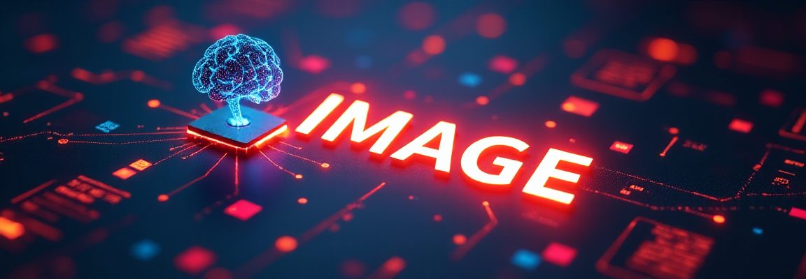 青い脳の3Dモデルと、赤い「IMAGE」の文字が描かれた、テクノロジーをテーマにした画像。背景には回路のような模様がある。脳,3D,文字,テクノロジー,画像