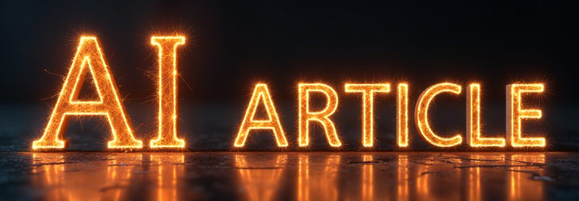 「AI ARTICLE」と書かれた、火花のようなエフェクトがかかったオレンジ色の文字の画像。文字は床に反射している。AI,記事,テキスト,オレンジ,火花