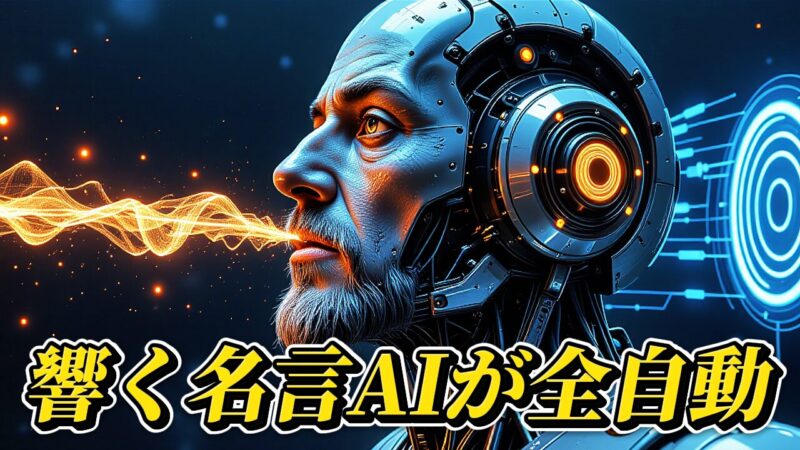 賢者のようなサイボーグが口から音声波を発する画像。記事で紹介するツールがAIの能力を引き出し、名言から多彩なコンテンツを自動生成する未来を象徴している。AI, プロンプト, 自動生成, 名言, コンテンツ制作