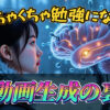 AIが生成した脳のホログラムと女性の画像。「雪が積もって建物になる動画」をAIで生成する挑戦について解説するYouTube動画のサムネイルです。AI, 動画生成, 脳, ホログラム, 女性, YouTube, サムネイル