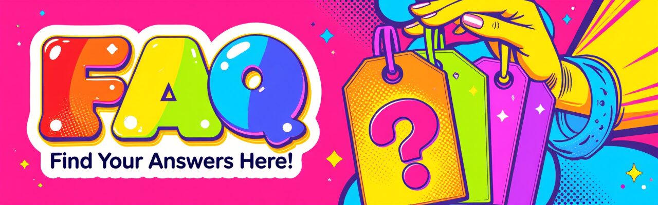 記事の「よくあるご質問(FAQ)」セクションのヘッダー画像。「FAQ Find Your Answers Here!」の文字と、疑問符のタグを持つ手が描かれ、講座に関する疑問点への回答があることを示唆。AI動画編集講座 FAQ, よくある質問, 疑問解決, NotebookLM, サポート体制
