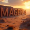 荒野の夕日を背景に巨大な岩の文字で「IMAGEN 4」と刻まれた風景。Googleの最新画像生成AIであるImagen 4のプロンプトエンジニアリングや使い方を解説する完全ガイドの象徴的な画像。