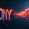AIアート生成モデル「Pony Diffusion V6 XL」のプロンプトと使い方を解説する記事のアイキャッチ。赤と青の粒子でできた「PONY」の文字とカラフルな花が、モデルの表現力を象徴している。