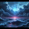 荒波の立つ海と空に「Code. Repeat.」と浮かぶAIアート。AI動画生成ツール「Veo Hook Studio」の開発プロセスにおける、プロンプトエンジニアリングの試行錯誤を象徴している。