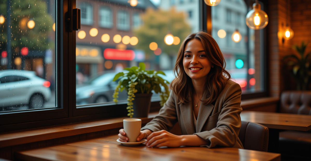 Ad image for a cafe on a rainy day