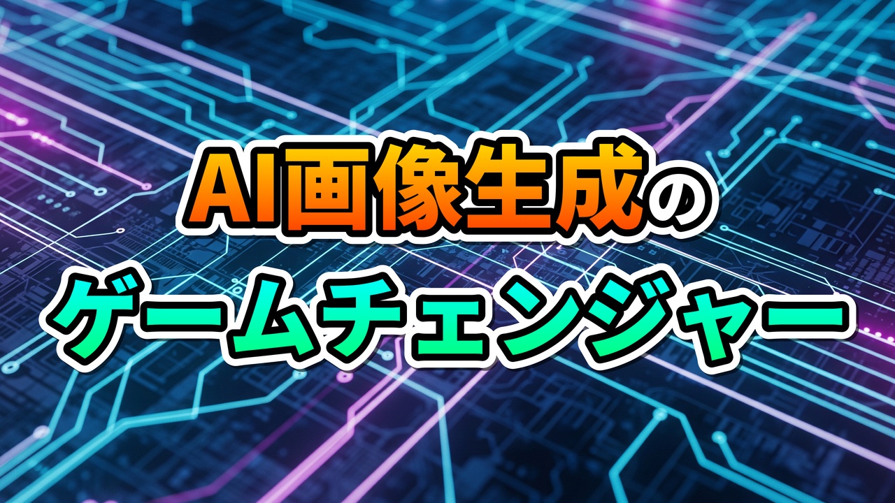 回路基板の背景に「AI画像生成のゲームチェンジャー」と書かれた文字。ControlNetがAI画像生成にもたらす革新的な制御技術を示唆しています。
