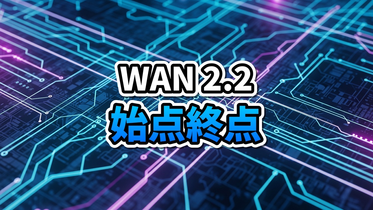 デジタル空間に浮かぶ2つのフォトフレーム間を、青く輝くエネルギー粒子がつなぎ、動画生成プロセスを表現している3Dレンダリング画像。