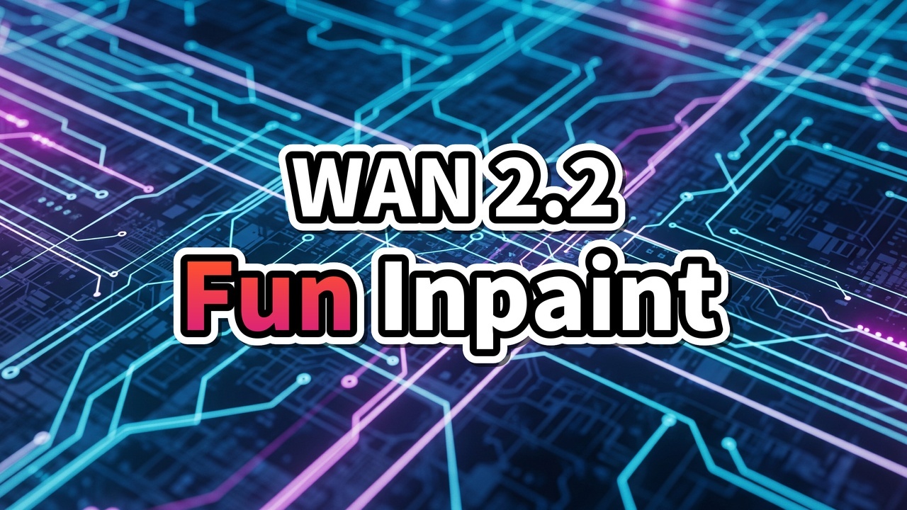 ComfyUIのノードエディタ上で、開始画像と終了画像が光るラインで結ばれ、動画が生成されている様子を表したイメージ画像。