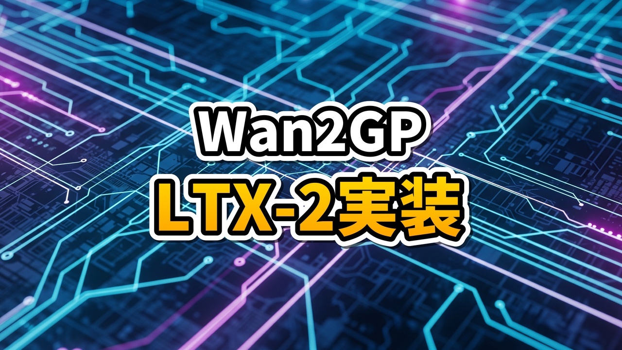 実写動画とAIアニメーションが融合する編集画面とWan2GPのパラメータ設定画面のイメージ。