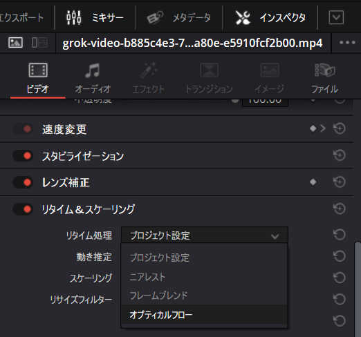 オプティカルフロー設定
